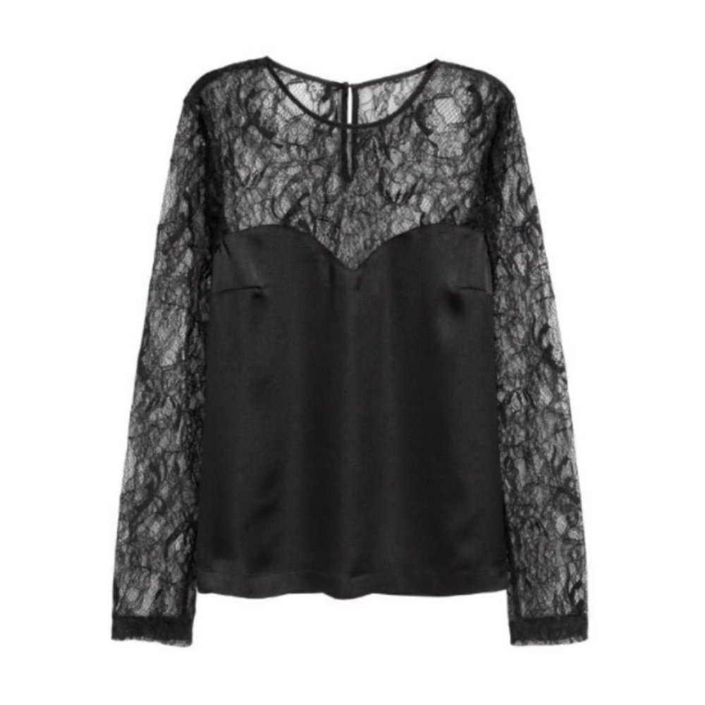 H&M lace satin blouse long sleeve